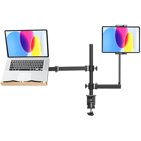 wishacc Laptop Stand clamp Mount with Gooseneck Tablet Holder Mount, Height Adjustable Book Stand Holder for Reading,Desktop Holder for Music Scores, Recipe, Tablet, Laptop,Textbook Cover