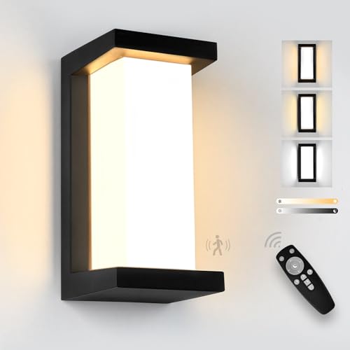 YindaLux 18W Aussenlampe mit Bewegungsmelder, LED Wandleuchte Aussen mit Fernbedienung, IP65 Wasserdichte Modern Wandlampe Innen/Außen, 3000-6500K...