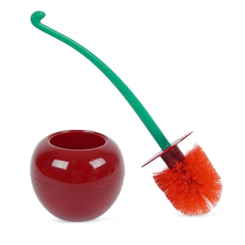 DORA BRIDAL Toilet Brush and Holder Set Cute Cherry Toilet Brush and Bowl with Long Handle Bathroom Household Tool Cleaner Accessories for Cherry Shape Decor(1 Brush 1 Holder) (Red One Size)