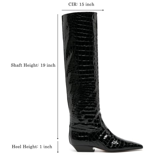 MOOMMO Women Flat Heel Knee High Boots Square Toe Pull On Long Boots Suede Slouch Low Heel Dress Boots Wide Calf Pleated Knee High Tall Boots Comfort Vintage Casual Walking Party 4-11 M US2