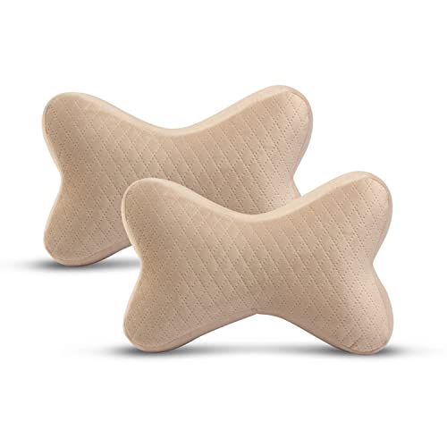 Image of Auto Hub Memory Foam Backrest Support Cushion and Headrest Neck Rest for Car, Office (Pack of 4, Beige)