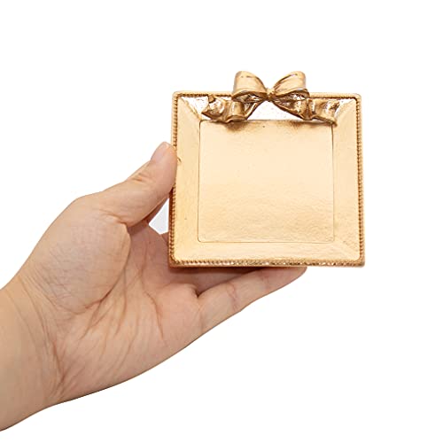 2 Pcs Vintage Decorative Tray Storage Tray Dish Plate Jewelry Tray Trinket Storage Plate Rings Chain Bracelets Earrings Trays Cosmetics Jewelry Organizer Retro Design Bow-Knot Resin Plate (Gold) #TOP1
