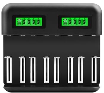 Intelligence 8 Bay Universal Battery Charger, Smart Charger for Rechargeable Batteries Ni-MH/Ni-Cd A AA AAA SC C D, USB Type C, Overcharge Prevention Function