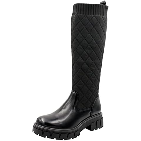Ladies Knee High Boots | Women Riding Shoes | Ladies Quilted Boots | Women Casual Shoes | Ladies Chunky Sock Boots | Women Slip On Shoes | Ladies Stretch Calf Boots | Women Winter Shoes Size Black 6 Cover