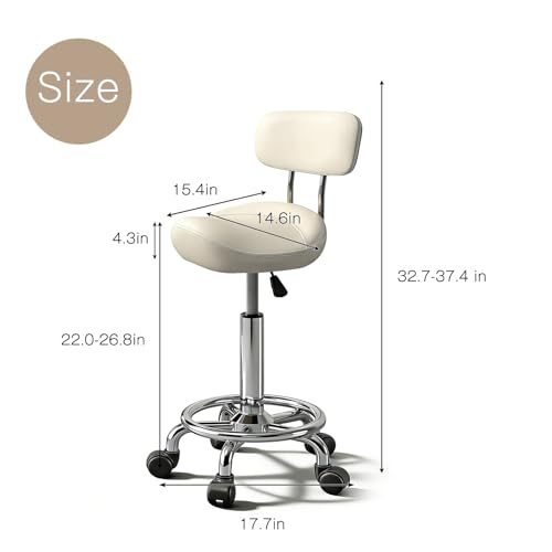 Image of Saddle Stool with Ring Pedal and Back, Adjustable Hydraulic Rolling Chair with Wheels for Medical, Massage, Salon, Spa, Kitchen, and Drafting Use