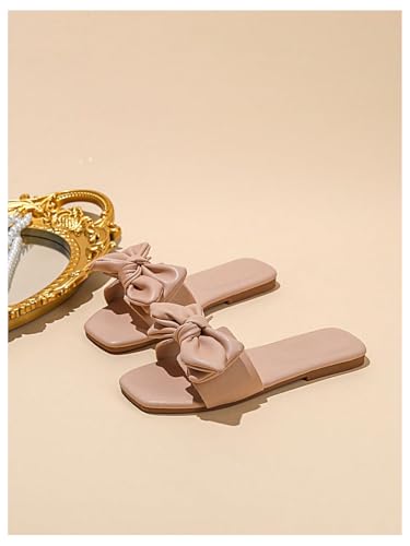 Image of GORGLITTER Girl's Bow Slip on Sandals Square Open Toe Flat Sandals for Outdoors