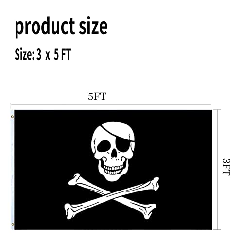 Pirate Jolly Roger Flag Patch 3X5 Double Sided Outdoor Heavy Duty 3 Ply Thick Nylon Material With 2 Metal Grommets, 4 Rows Of Stitching #TOP5