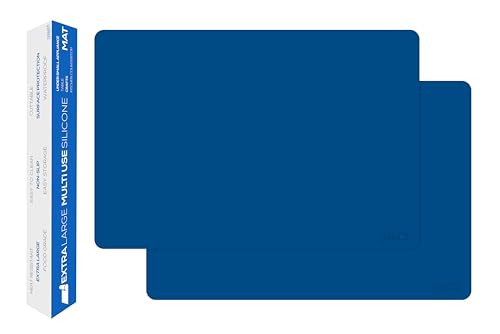 Image of GASARE, Set of 2, Extra Large, Thick, Silicone Mats for Kitchen Counter, Heat Resistant Mats, Countertop Protector, Non-Slip, Easy to Clean, 25 x 17 Inches x 1.4mm, Blue