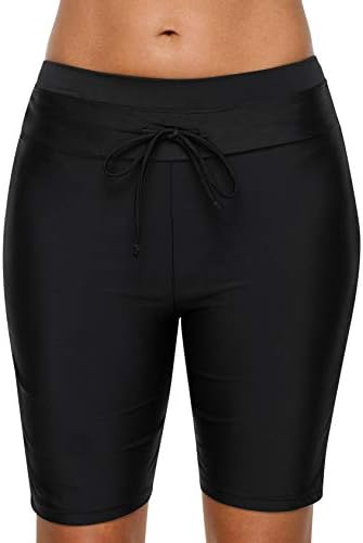 ATTRACO Womens Plus Size Swim Shorts High Waisted Long Swimming Shorts Black XXL