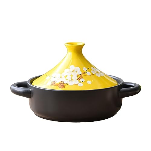Olla tajine marroquí de cerámica con tapa cónica y dos asas para guisos y cocción lenta