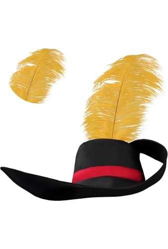 Byvitoy Puss Cosplay Tricorn Hat Cat in Boots Costume Adults Cowboy Hat with Yellow Feather Colonial Style Halloween Outfits Props