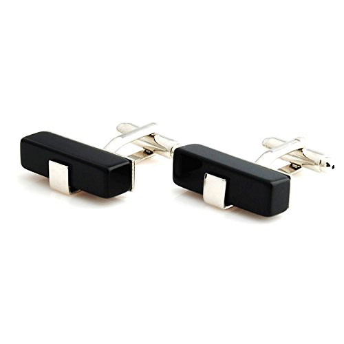 peluche The Elegant Me: Onyx Stone Studded (Black) Cufflinks for Men-picture-3