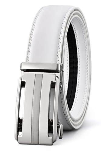 KUULIMEE Gürtel Herren Ratsche Ledergürtel Für Herren Anzug Business Jeans Breit 35mm-55-WHITE-125cm