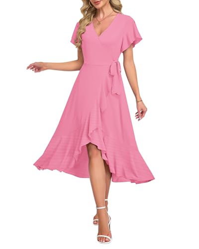 Image of AUSELILY Women Summer Midi Dresses Wrap Short Flutter Sleeve Elegant Dress