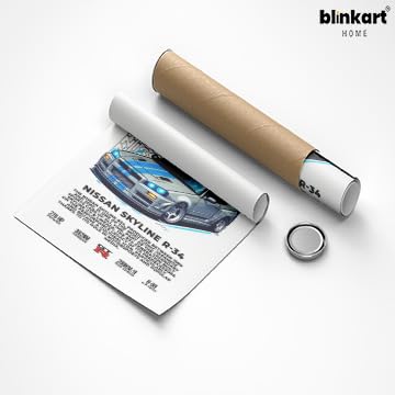 Image of BLINKART Nissan Skyline GT-R R34Car Posters Sticker Gift Items for Boys Room Wall Decor || Comes with Double-Sided Tape|| Decoration Bedroom Living Room Office Studio Decor | 12x18 In (A3) - CAR-266