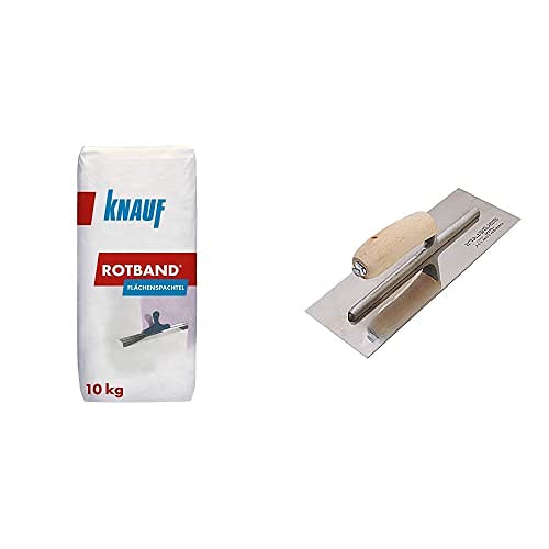 Knauf Rotband Flächenspachtel 10 kg mit Knauf Traufel mit gebogenem Blatt - Set aus 2 Artikeln