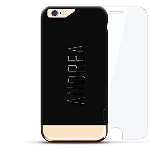 Luxendary Designer, 3D Printed, Fashion, High End, Premium, 24K Series, 360 Degree Protecting Cell Phone Case For Iphone 6/6S - Velvet Black & Gold, Andrea, Modern Font First Name #TOP2