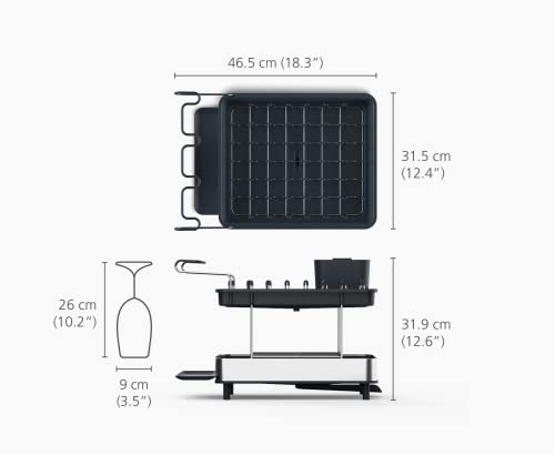 Image of Joseph Joseph Dish Drying Rack with Wine Glass Holder - Space-Saving 2-Tier Design with Fast Draining System