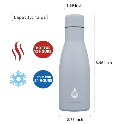 Image of BJPKPK Insulated Water Bottle 12oz Small Stainless Steel Water Bottles Reusable Metal Thermal Keep Cold and Hot,Mist Grey