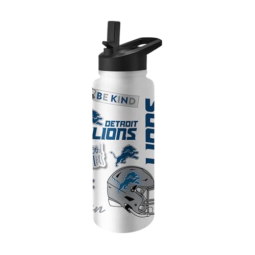 FANMATS NFL Detroit Lions 34 oz Quencher Tumbler — Stainlees Steel | 34 Fluid Ounces | Native Design | Built-In Straw