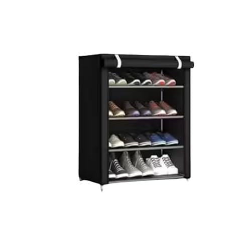 Image of Easy Buy 4 Shelves Shoe Rack Plastic Grey with Zip Door Cover & Side Pockets, Multiuse Storage Rack for Footwear, Toys, Clothes with Dustproof Cover 4 Shelves