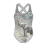 WELLFLYHOM Elephant Bubbles Swimsuit for Girls 9-10 One Piece Bathing Suit Swimwear Cross-Back Straps Summer Beachwear for Travel Beach Swimming