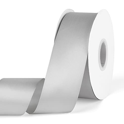 YBLANDEG Satin Ribbon Solid Color Silver Gray 2 inches X 50 Yards,Double Faced Polyester Fabric Ribbon for Gifts Wrapping, Wedding, Party, Hair, Crafts, Bows, DIY Decor Ornaments