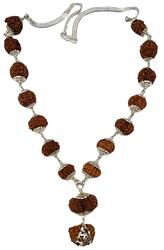 Blustone Excellent Brown Indrani Mala 1 to 21 Mukhi Rudraksha Beads with Gauri Shankar & Ganesh Original Certified