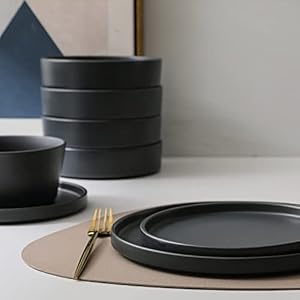 Stone Lain Celina Stoneware 16 Piece Dinnerware Set Cereal and Dinner Bowls Grey