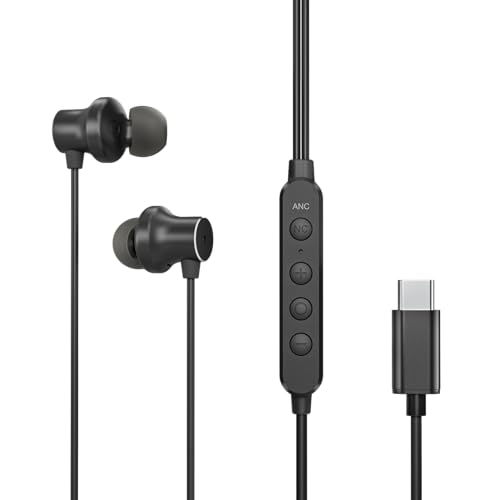 Avantalk Hush C30 - Active Noise Canceling USB C Wired Earphones with Microphone, ANC In-Ear Earbuds headphones with Volume Control, Compatible with Type C Smartphones