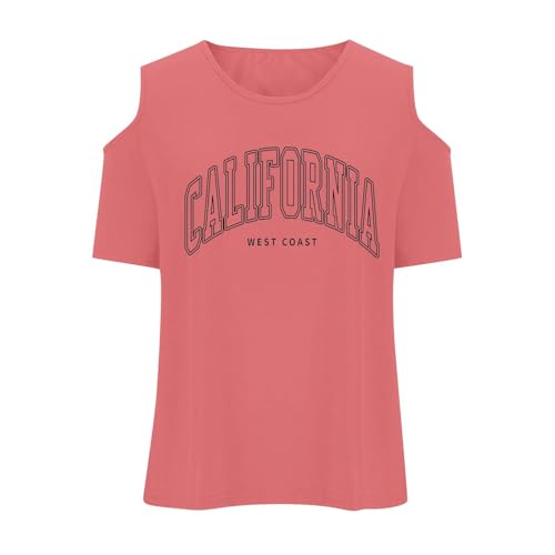 California Cold Shoulder Tops for Girls Letter Print Graphic Tees Summer Short Sleeve T Shirts Casual Loose Tunic Tops 3-12T4