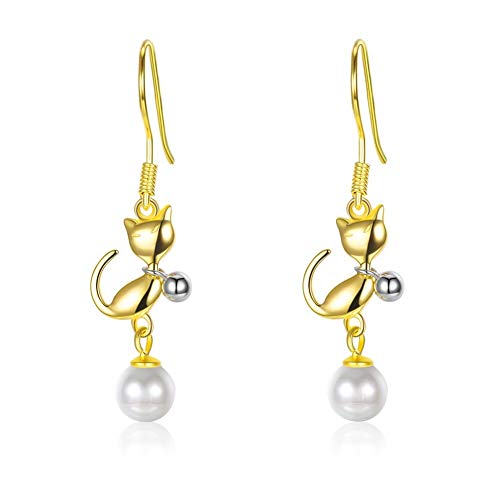 Pendientes de gato de plata S925 antialérgicos para orejas sensibles