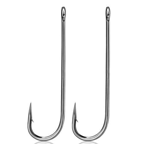 9KM DWLIFE Aberdeen Fishing Hooks 50Pcs Long Shank Barbed Hook/Closed Eye/Inline/Light Wire Freshwater Saltwater for Crap Trout Bass(Size 12#)