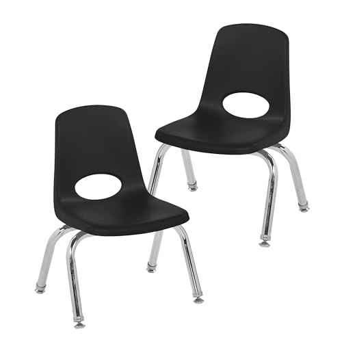 Image of FDP 10 inch School Stack Chair,Stacking Student Seat with Chromed Steel Legs and Swivel Glides for Preschool, Classroom or Homeschool - Black (2-Pack), 15410-BK