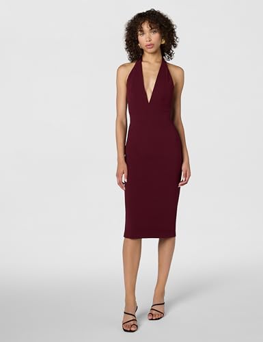 Image of Dress The Population Womens Vanessa Deep Plunge Neckline Halter Bodycon Midi Dress