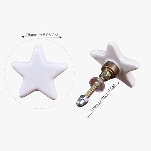 Image of IndianShelf 2 Pieces White Star Ceramic Luxury Drawer Knobs for Kitchen Cabinet Hardware Kids Wardrobe Door Pulls Decorative Dresser Elegant knobs for Kids Room