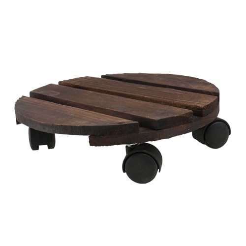 KAILIKETIY 炭化防腐木製丸型フラワーポットトレイ 耐久性と移動性を備えたユニバーサルキャスター付き植木鉢ホルダー 受け皿機能で室内外の