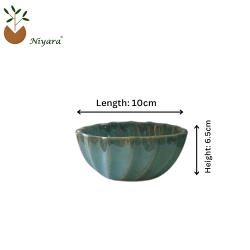Image of Niyara Stoneware Handmade Ceramic Stylish Premium Bowls Serving Bowls Microwave Dishwasher Safe (Small Green Moraccan)
