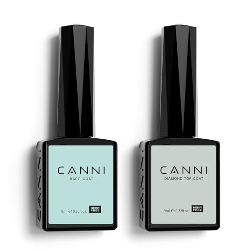 CANNI Top Coat Base Coat Semipermanente Esmalte Semipermanente de Uñas en Gel UV LED Kit de Manicura Soak off para Uñas 9ml X 2