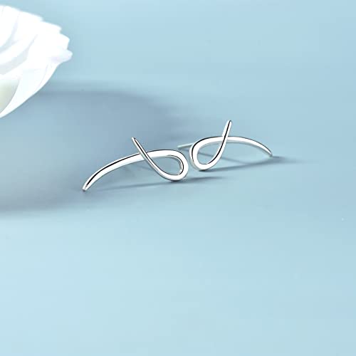 Minimalist Stud Earrings For Women - Sterling Silver Ear Climber Earrings Lightweight Simple Post Earrings Cartilage Curved Bar Earrings Fashion Earrings For Sensitive Ears Gifts For Valentine's Day #TOP3