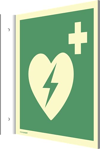 Fahnenschild Automatisierter externer Defibrillator,Kunststoff,nachleuchtend,160-mcd,148x148mm