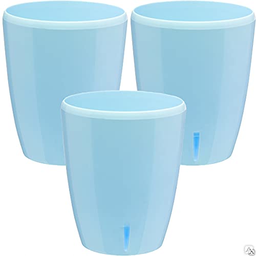 DECOPOTS - Self Watering Orchids Pots Set of 3 - Wicking Planter for Flowers - Water Level Indicator (Set of 3) - 4.9 Inch - ORCHIDEA (4.9 ".9", Blue)