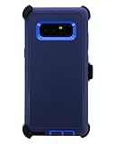 WallSkiN Turtle Series Holster Case for Galaxy Note 8 (6.3”), 3-Layer Full Body Life-Time Protection, Protective Heavy Duty & Carrying Belt Clip - Navy Blue/Blue