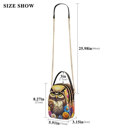 Owl Yellow Floral Women Shoulder Handbag Cute Animal Chain Strap Wallet Phone Purse Quilted Zipper Ladies Clutch Satchel3