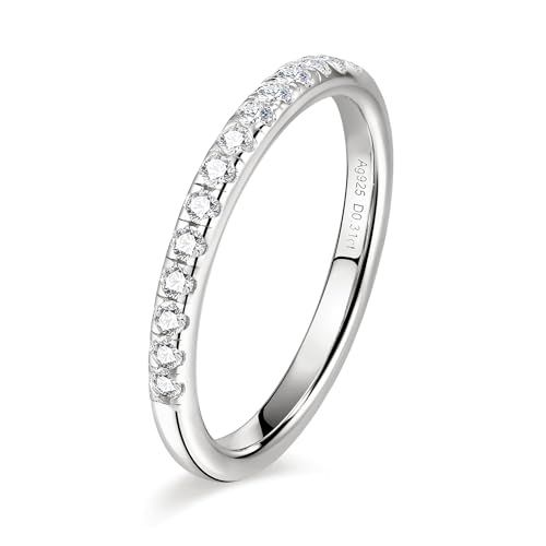 Blueeve 925 Silver 2mm Moissanite Wedding Band, 14K Gold-Filled Silver Stacking Eternity Ring for Women