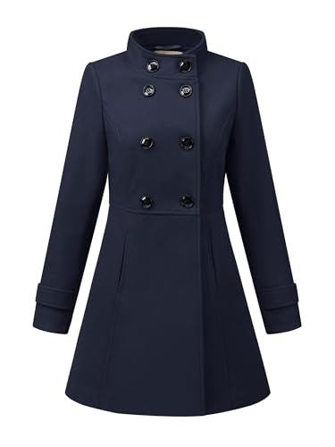 Manteau d'hiver contre le froid col montant et double boutonnage protecteur bleu