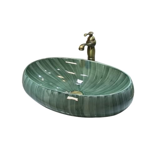 Lavabos de baño de cerámica verde ovalados que evitan salpicaduras en encimeras de exterior 2