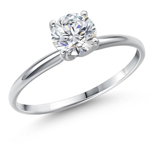Gem Stone King 14K White Gold IGI Certified Lab Grown Diamond Solitaire Engagement Ring For Women | 0.75 Ct Round Cut | E-F Color | VS1-VS2 Clarity | Available in Size 5,6,7,8,9