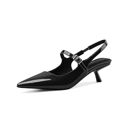 Womens Kitten Heels Closed Toe Pointed Toe Elastic Slingback Heels Women Pumps Wedding Dress Shoes