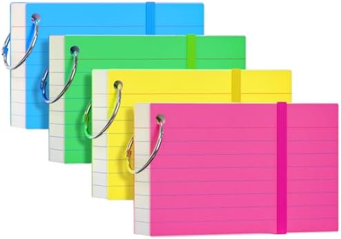 Index Cards 3x5, Flash Cards with Ring, 200 PCS, Ruled Note Cards, Flash Cards for Studying, 4 Packs of 50 sheets, 3x5 Note Cards for Office, Home, School